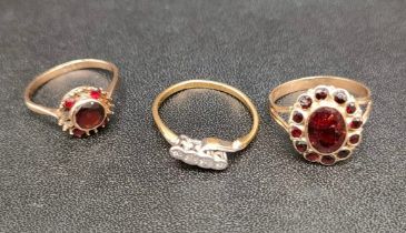 Three various gold rings; 18ct gold and platinum diamond ring- band damaged- [2.44grams] and two