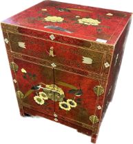 Oriental red lacquer cabinet [61x51x40.5cm]