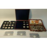 A Large collection of British & American coins & british bank notes; 1970s liberty one dollar coins,