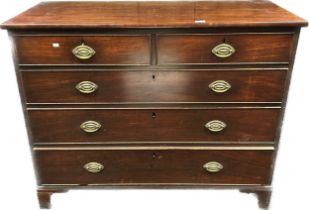 19th Century Mahogany chest of drawers, two short drawers over three graduating long drawers, raised