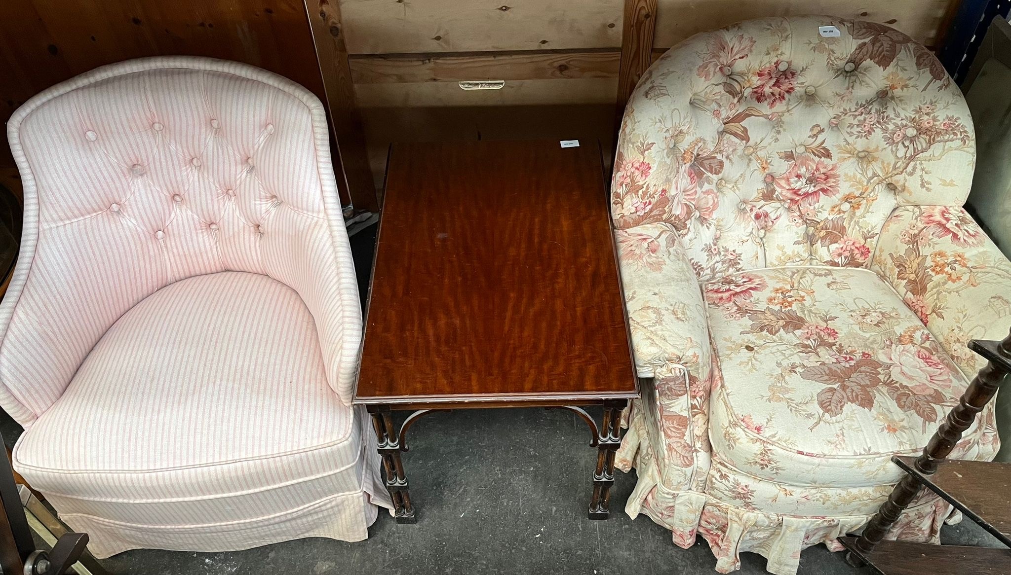 A Rack of furniture; Mahogany sideboard, Two vintage button back chairs, Four dining chairs, Mid - Image 2 of 3