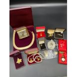 A Selection of costume jewellery and odds; Argyll & Sutherland cap badge, kilt badge, Smiths