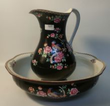 Large 20th century Wilton ware jug & bowl set in pheasant design [41cm]