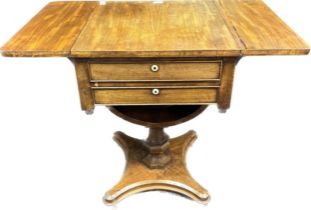 19th Century table, the rectangular surface with drop ends with two drawers and opposing dummy