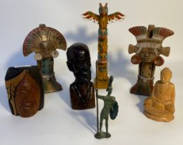 Mayan stone ware flutes & small totem [26cm]
