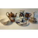 Collection of Victorian lustre ware; jugs & preserve dish with cover