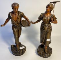 Reproduction spelter figures; Farmer workers [38cm]