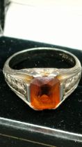 Gent's 14ct white gold ring set with a Citrine gem stone. [Ring size U] [7.85Grams]