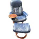 Erkorness stressless leather chair with attached tray and matching footsool.