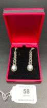 Pair of Silver art deco style drop earrings set with marcasite & opal