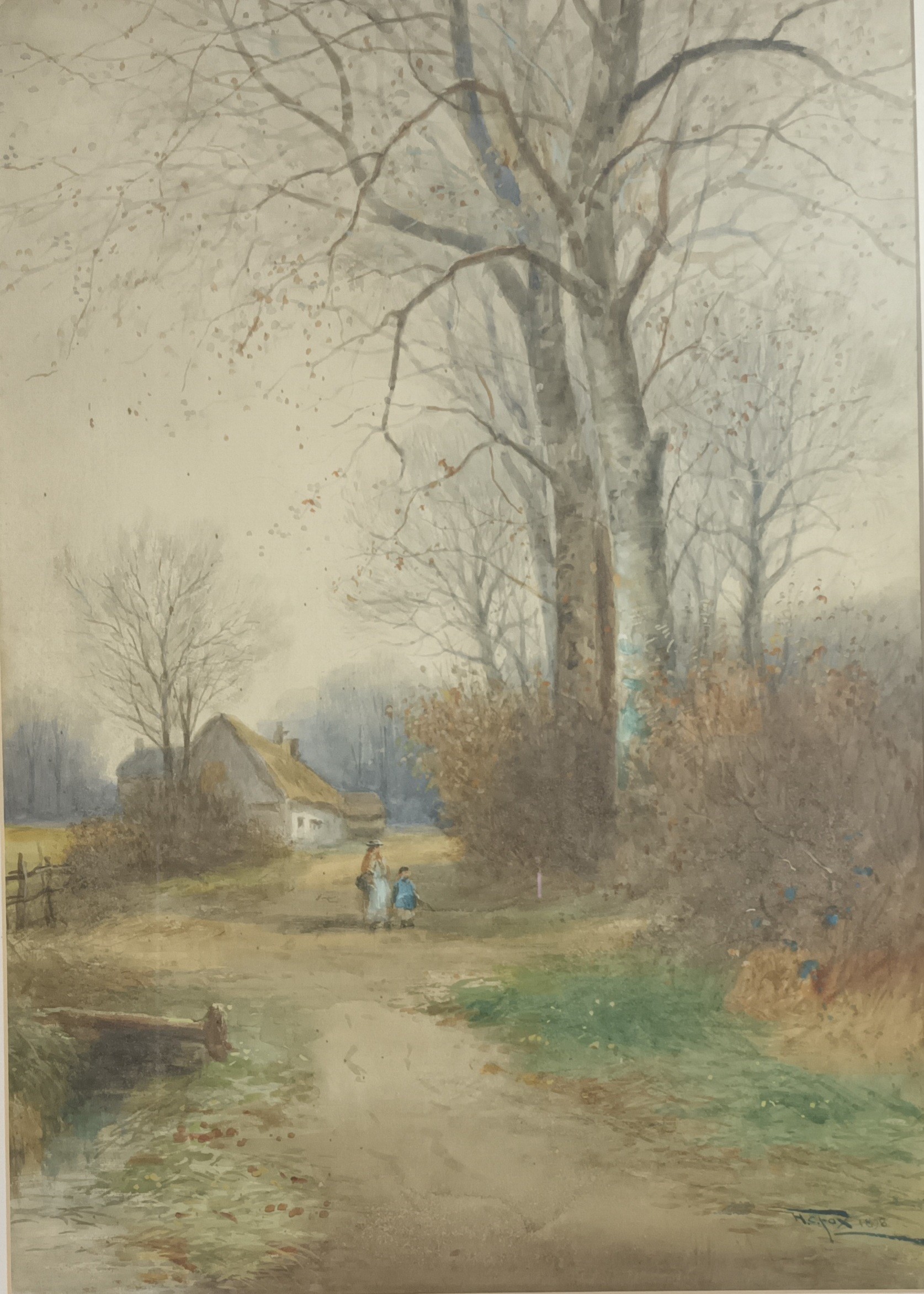 Henry Charles Fox (1855-1929) Watercolour 'country pathway', signed and dated 1898. [Frame 70x53cm]