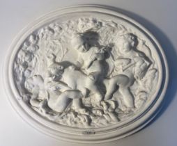 Large cherub and tiger scene plaque [48x58]