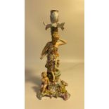 20th century Dresden porcelain barefoot maiden & cherub candle stick [28cm]