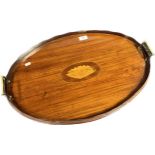 Edwardian tray with scallop edge, brass handles and shell inlay. [60x40cm]