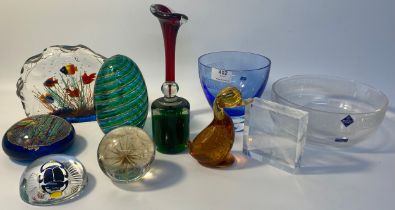 Collection of art glass & Edinburgh crystal bowl; Murano fish scene paperweight, Italian Venini