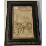 Late 19th century plaster/ivorine plaque depicting ' Mary Queen of Scots receiving the warrant for