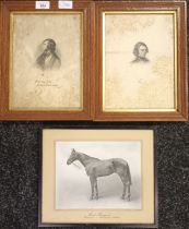 Three Artworks; A pair of portrait engravings by J.C Armytage. Black and white antique print ''Red