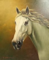 Werner schulten Oil on canvas ''Horse Portrait'' set in a gilt frame, signed [63x75cm]