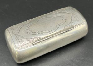 Antique Swedish silver snuff box. Engraving to the lid. [2.3x8.5x4cm]