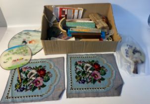 A collection of oriental fans & vintage beaded work panels