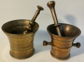 Two 19th century heavy brass pestal & mortars [14x11.5cm]