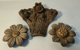 19th Century art nouveau inspired cast iron wall sconce together with two 1900s moulded flower