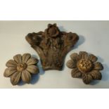 19th Century art nouveau inspired cast iron wall sconce together with two 1900s moulded flower