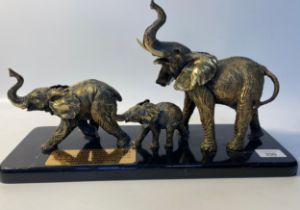 Sculpture of an elephant trio on marble base presented to Michael Lunt of St Andrews golf club dated