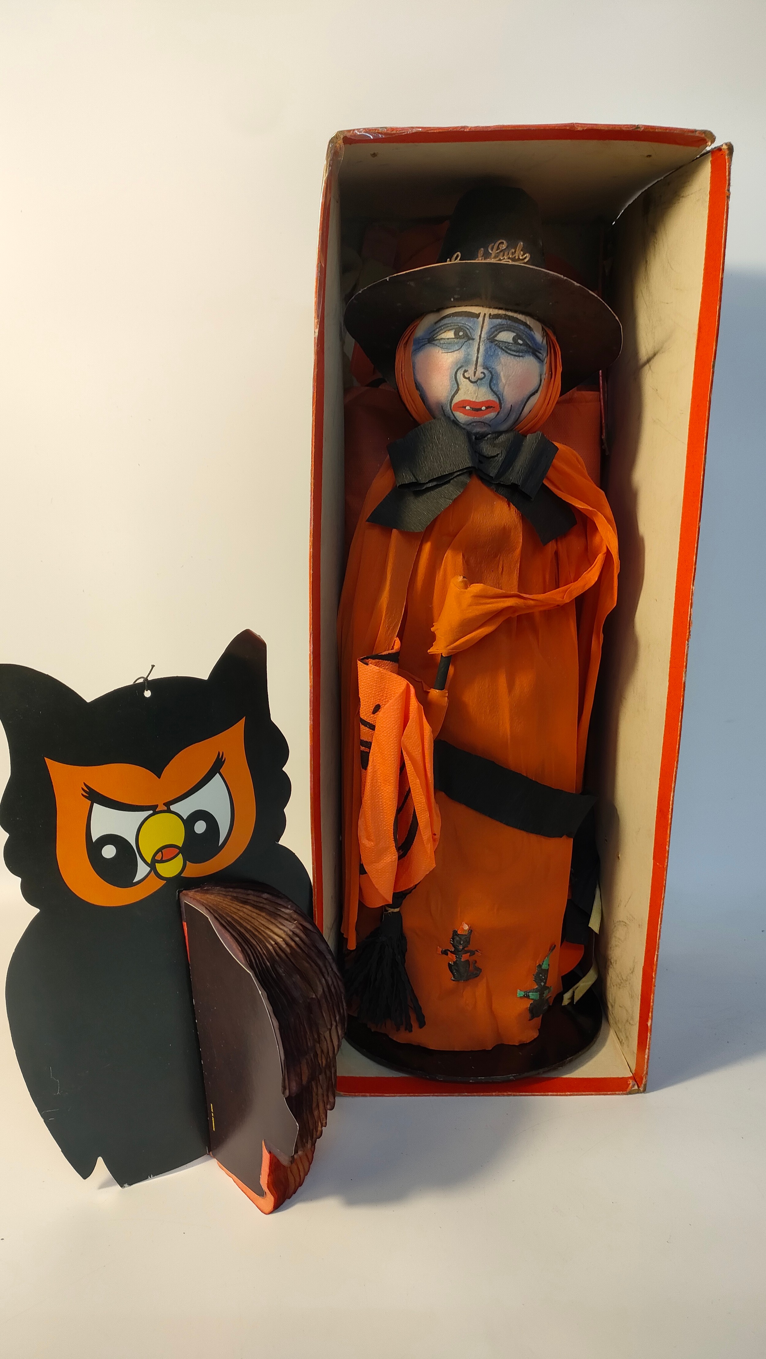 Halloween vintage paper mache figure with display box