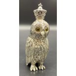 Russian Silver owl shaped perfume bottle with crown top