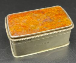 Chester silver and agate lidded preserve box/ snuff box. [3x6.5x4cm]