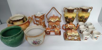 Kensington cottage ware, selection of various ceramic planters & nursery rhyme themed cups