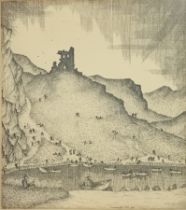 Murray MacPherson Tod - Reproduction etching of St Margaret's Loch and St Antony's chapel ruins