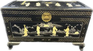 Oriental ebonised camphor coffer with mother of pearl inlay [52x90x43cm]