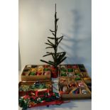 A large collection of antique Christmas decorations & 1900s Christmas tree