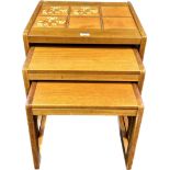 Mid Century teak nest of tables with floral tile top [45x49.5x46cm]