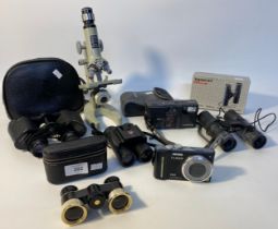 A collection of cameras & vintage Prinz mid century microscope