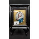 19th century hand painted portrait on porcelain of a lady of some importance. Fitted within a