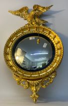 Regency style Carved Giltwood Convex Mirror set with eagle design top [78cm]