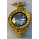 Regency style Carved Giltwood Convex Mirror set with eagle design top [78cm]