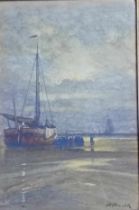 J.R Miller (1880-1912) Watercolour Barge Convoy, signed within a ornate gilt frame. [45x37cm