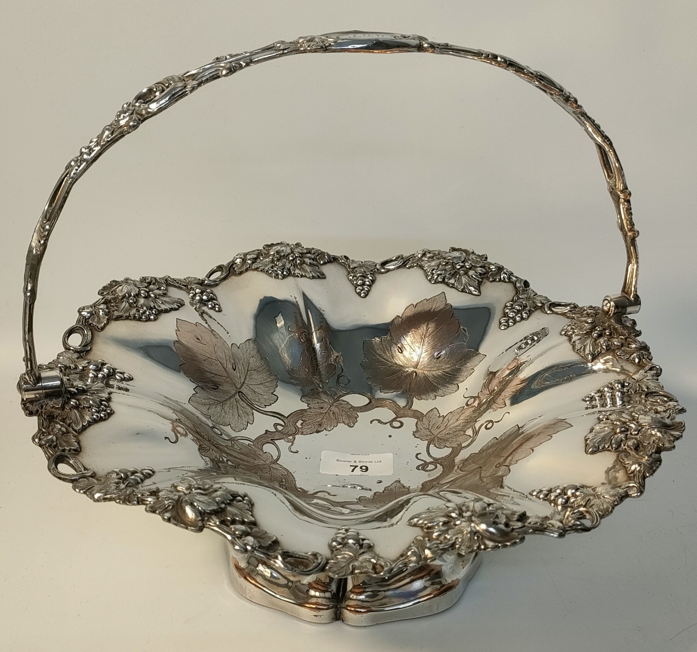 Georgian Silver plated Sheffield swing handled fruit basket [31x26cm]