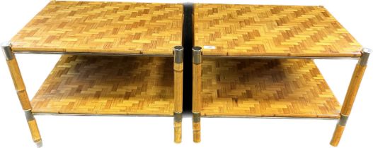 A pair of bamboo parquetry side tables [44x58x48cm]