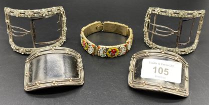 Art deco style belt buckles along with mosaic Italian set bracelet