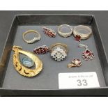 A Selection of costume and silver jewellery items; Pair of silver and garnet earrings and matching