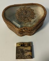 French cast antique box along with a collectable brass lighter [12x5cm]