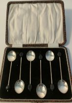 Boxed set of six Birmingham silver coffee bean spoons. Produced by William Sucking Ltd.