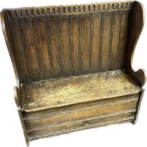 19th Century oak monks bench [101x99x40cm]