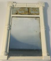 19th Century painted white mirror with castle ruins scene [53x34cm]