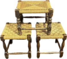 Three oak woven stools